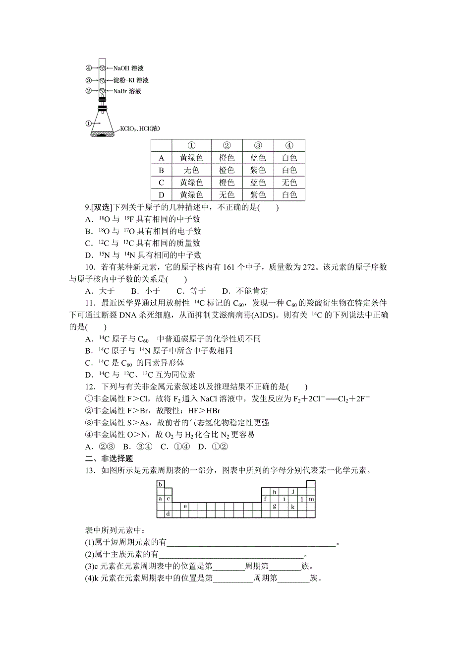 《创新方案》2015-2016学年人教版高中化学必修二课时达标训练（一）　元素周期表 WORD版含答案.doc_第2页