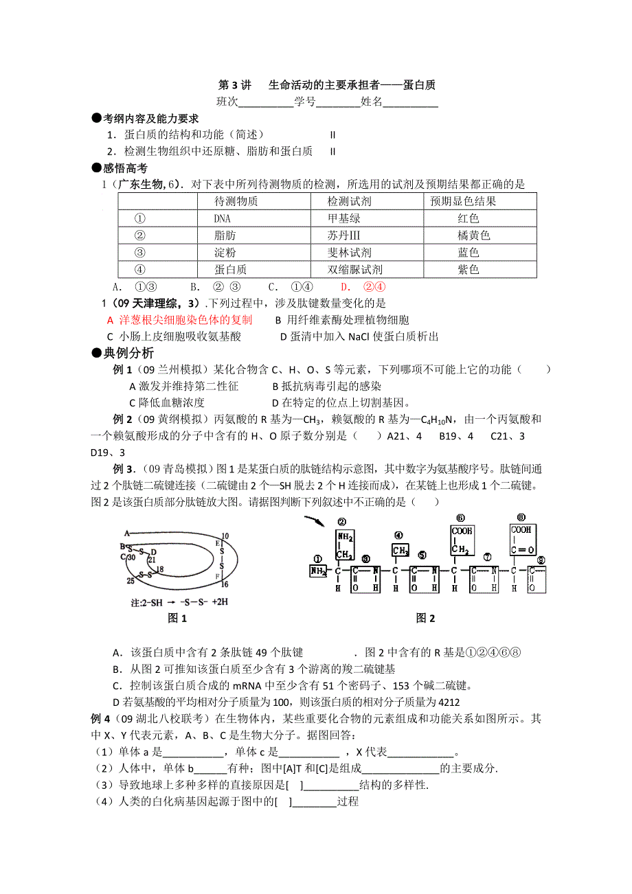 2011届复习学案——必修一全套第3讲生命活动的主要承担者.doc_第1页