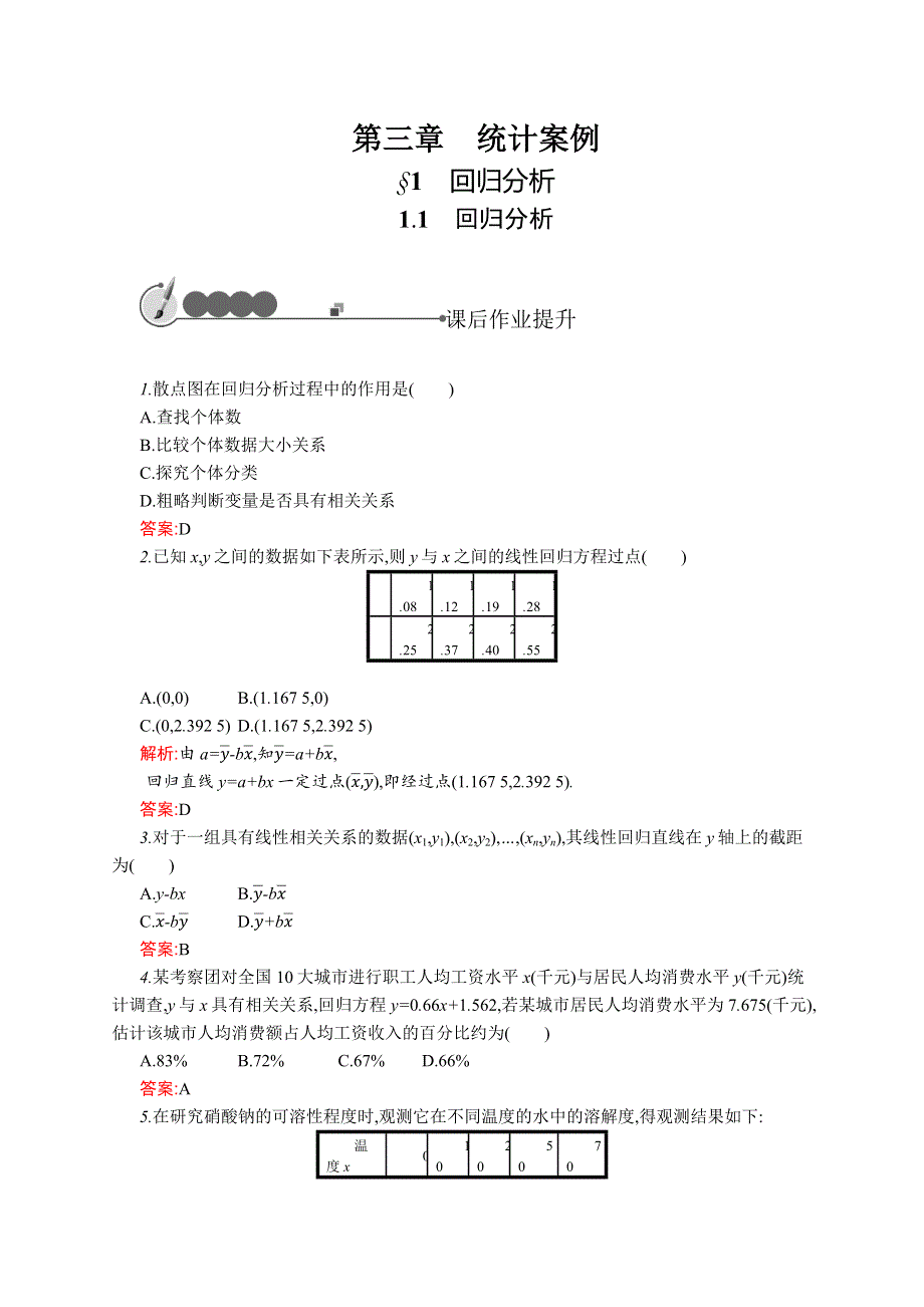 《同步测控》2015-2016学年高二数学选修2-3课后作业：3.1.1 回归分析 WORD版含解析.docx_第1页