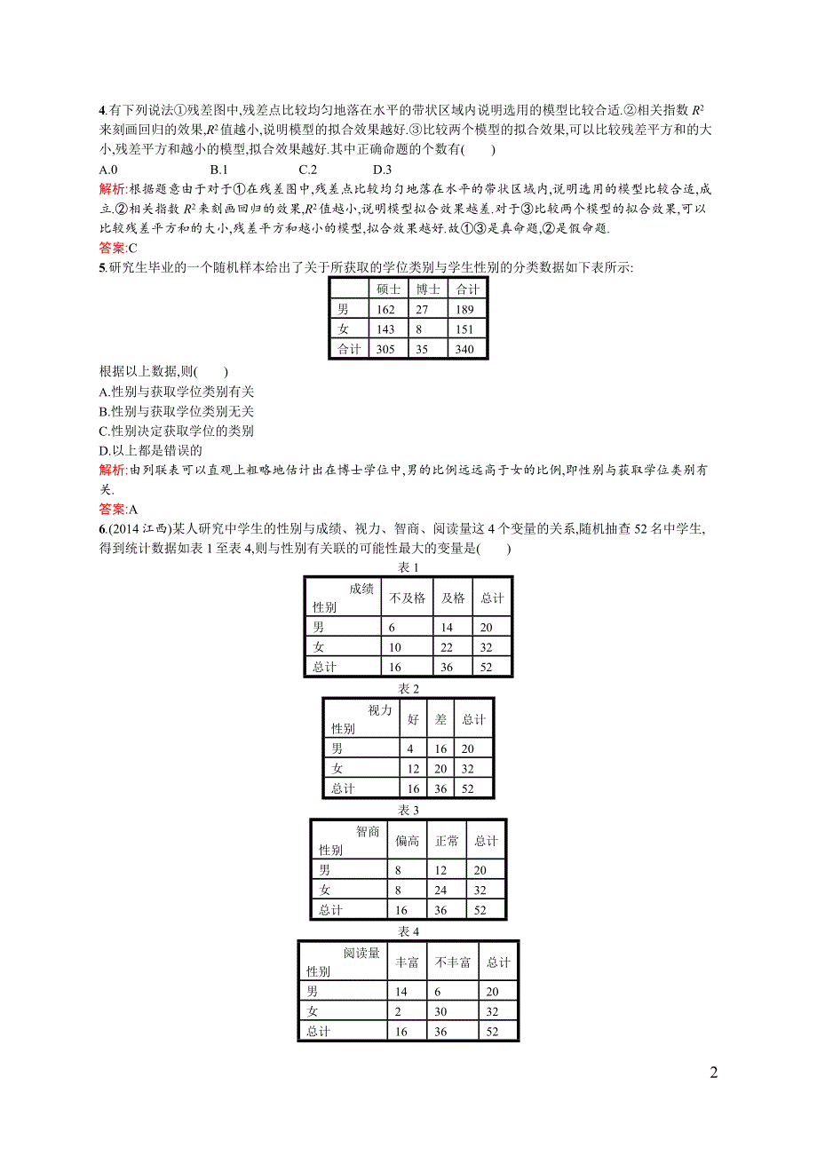 《同步测控》2015-2016学年高二数学人教A版选修2-3章末测评：第三章 统计案例 B WORD版含解析.docx_第2页