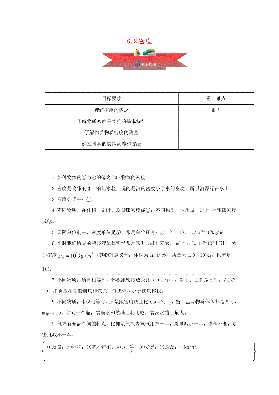 2020-2021学年八年级物理上册 6.2 密度同步课堂（含解析）（新版）教科版.docx_第1页