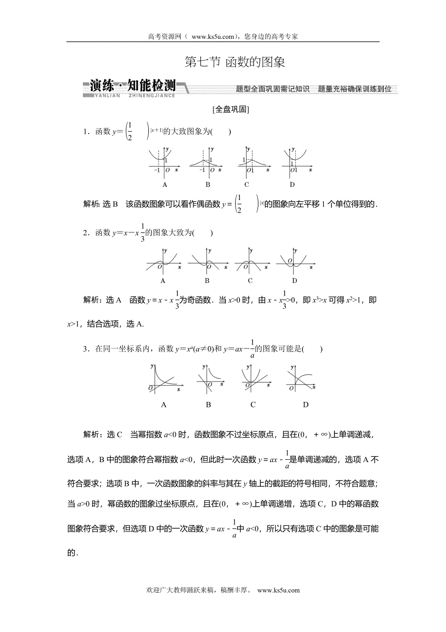 《创新方案》2015高考数学（文）一轮演练知能检测：第2章 第7节　函数的图象.doc_第1页