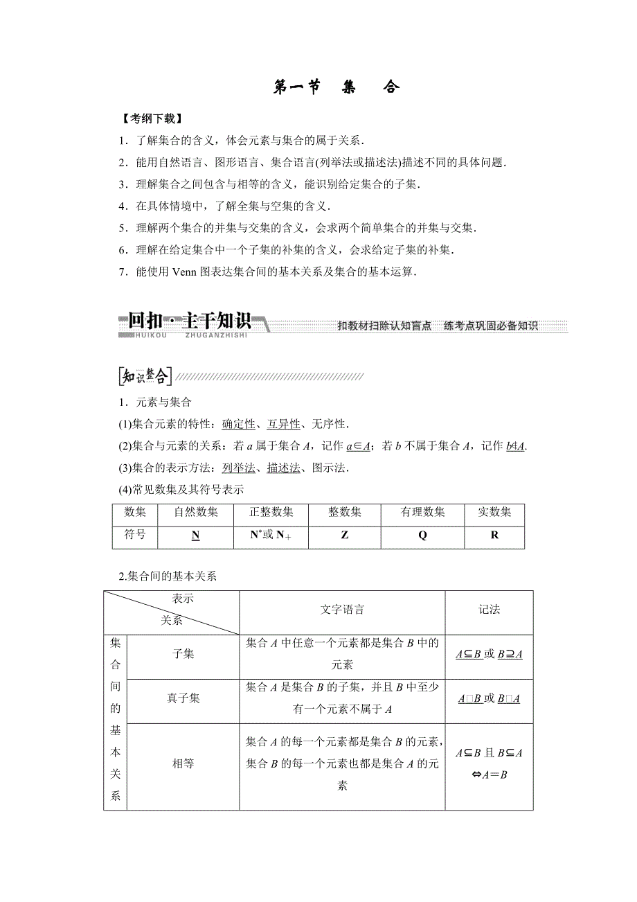 《创新方案》2015高考数学（文）一轮配套文档：第1章 第1节集合.doc_第1页