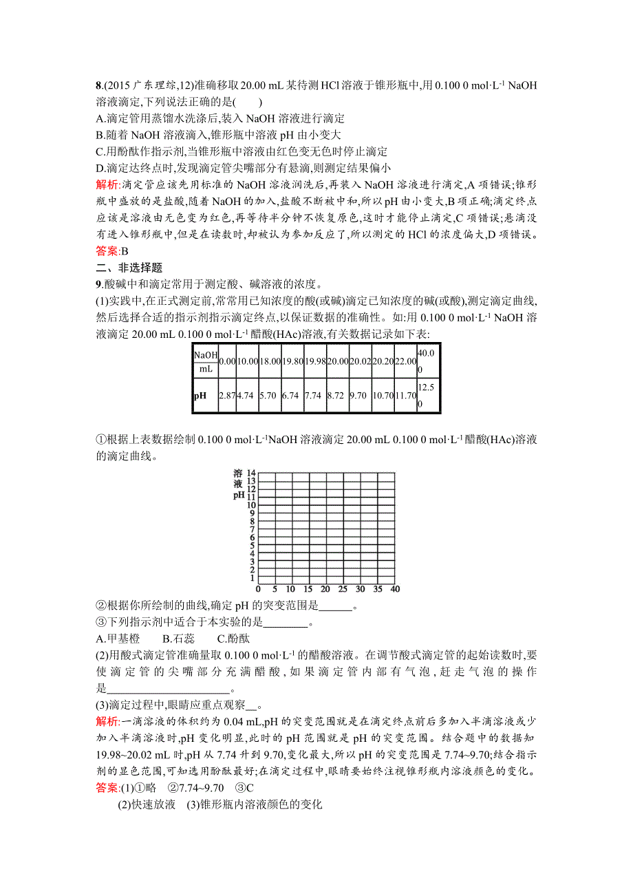 《南方新课堂》2015-2016学年高二化学苏教版选修4课时训练：3.2.2 酸碱中和滴定 WORD版含解析.docx_第3页