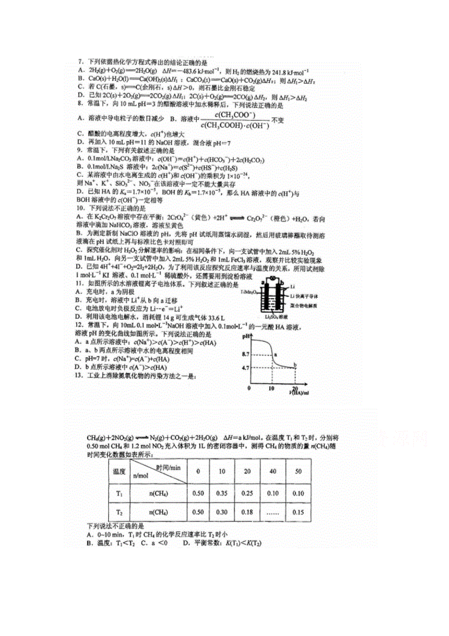 四川省仁寿第一中学校北校区2018-2019学年高二上学期期末模拟化学试题 扫描版含答案.doc_第1页