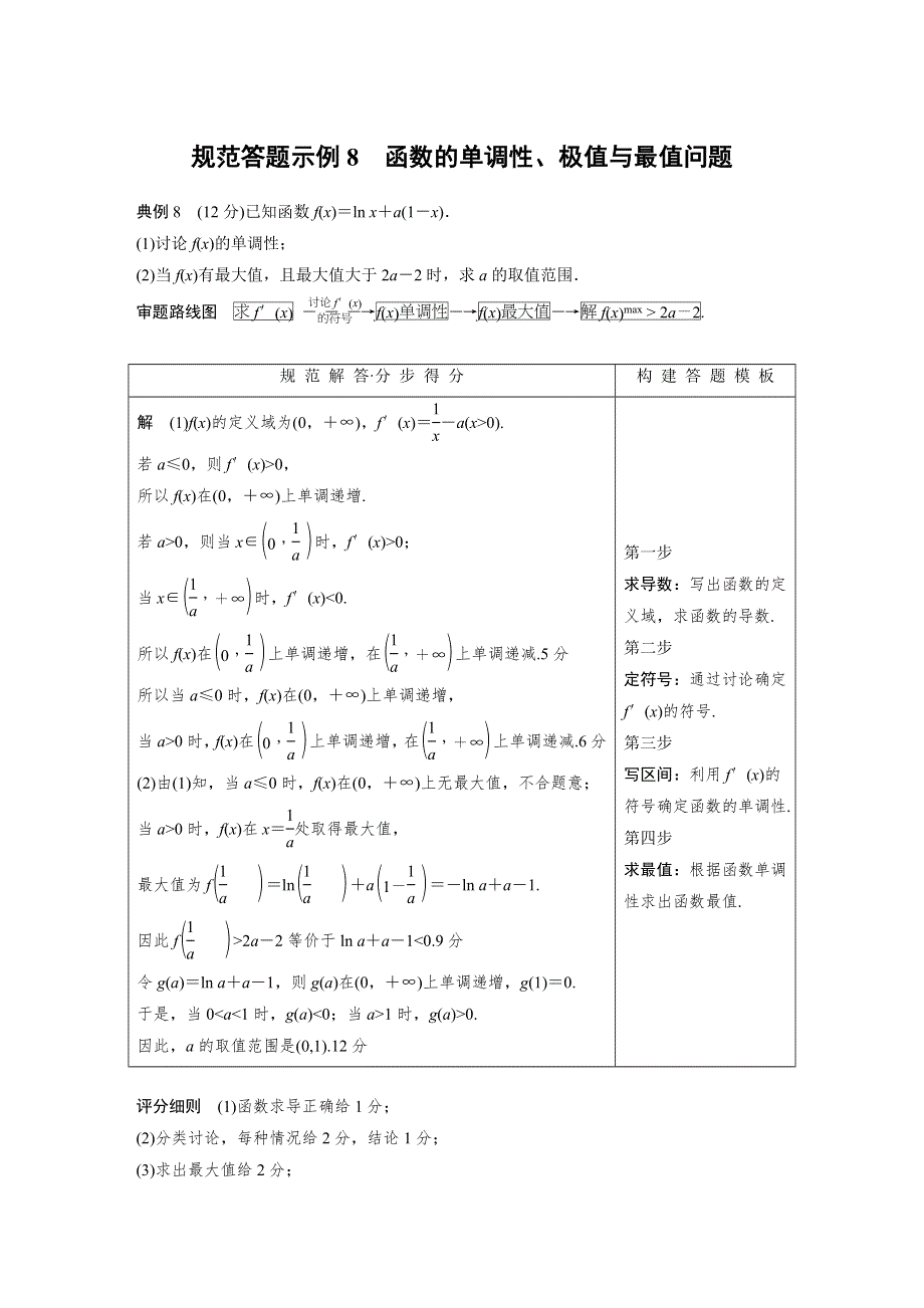 2019高考数学（文）优编增分二轮（全国通用版）文档：专题六 规范答题示例8　函数的单调性、极值与最值问题 WORD版含答案.docx_第1页