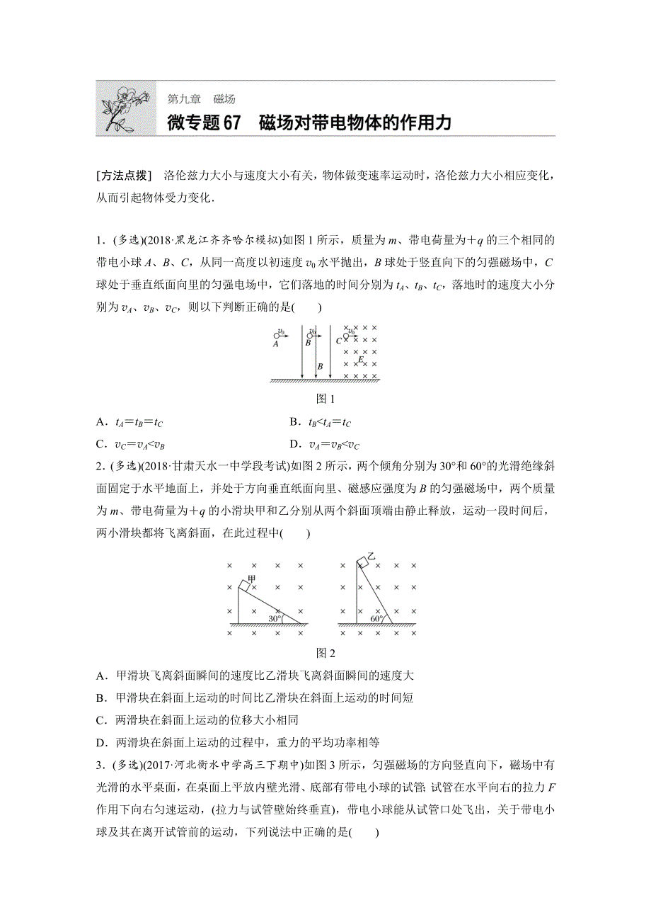 2019高考物理一轮粤教版专题加练半小时：第九章磁场 微专题67 WORD版含解析.docx_第1页