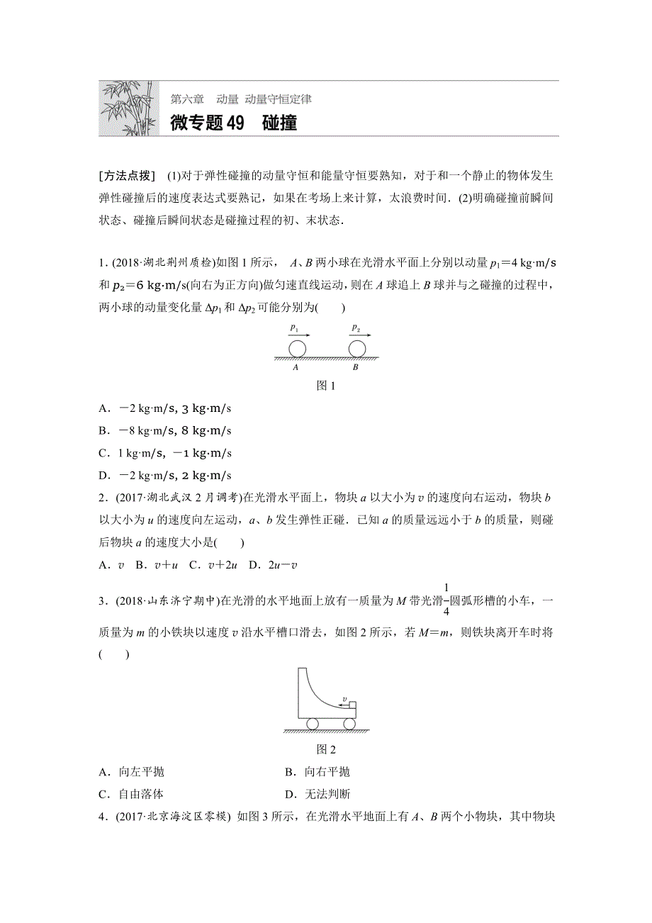 2019高考物理一轮（全国）专题加练半小时：第六章动量 动量守恒定律 微专题49 WORD版含解析.docx_第1页