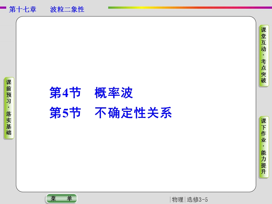 2019-2020学年人教版物理选修3-5抢分教程课件：第17章 波粒二象性 第4、5节 .ppt_第1页