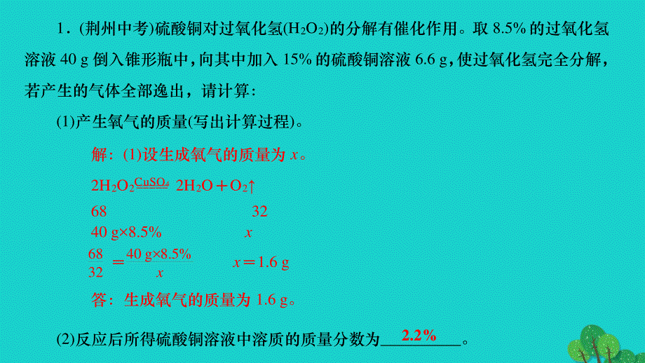 2022九年级化学下册 第九单元 溶液专题训练(二) 溶质质量分数与化学方程式的综合计算作业课件 （新版）新人教版.ppt_第2页