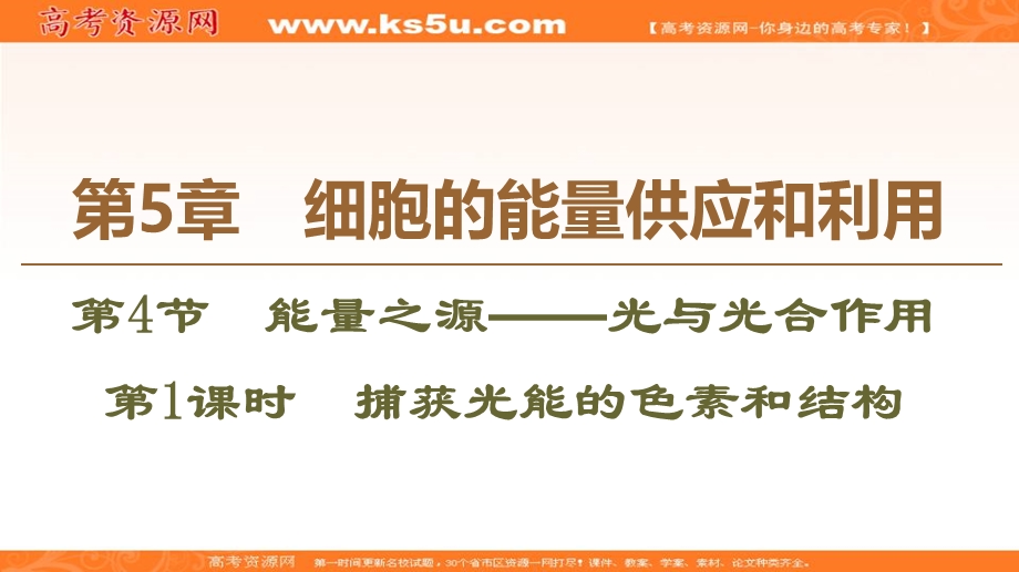 2019-2020学年人教版生物必修一课件：第5章 第4节　第1课时　捕获光能的色素和结构 .ppt_第1页