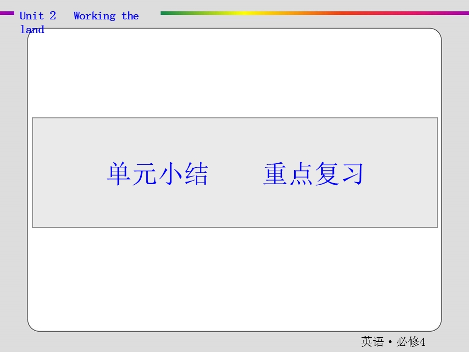 2019-2020学年人教版英语必修四抢分教程课件：UNIT 2 WORKING THE LAND—单元小结 .ppt_第1页