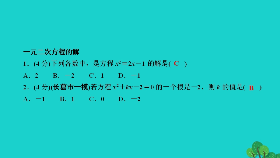 2022九年级数学上册 第二章 一元二次方程1 认识一元二次方程第2课时 一元二次方程的解作业课件（新版）北师大版.ppt_第3页