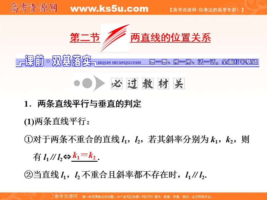 2017届高三数学（理）一轮总复习（人教通用）课件：第8章 第2节 两直线的位置关系 .ppt_第1页