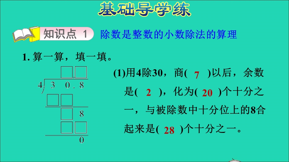 2021五年级数学上册 三 游三峡——小数除法信息窗1 小数除以整数第1课时除数是整数的除法（基本算理及方法）习题课件 青岛版六三制.ppt_第3页