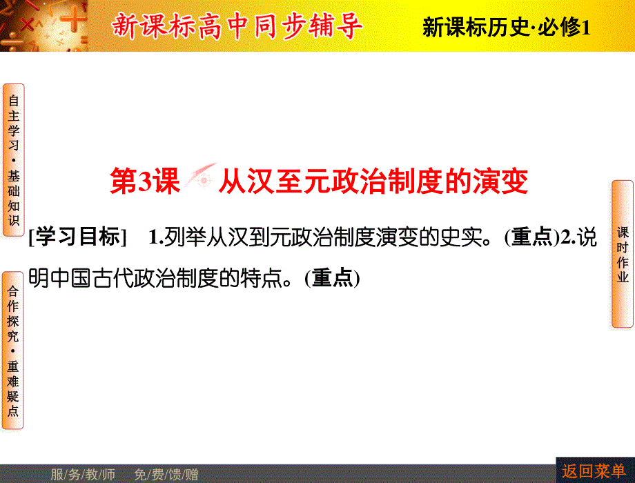 2015-2016学年高一历史人教版必修1课件：第1单元-第3课 从汉至元政治制度的演变 .ppt_第1页