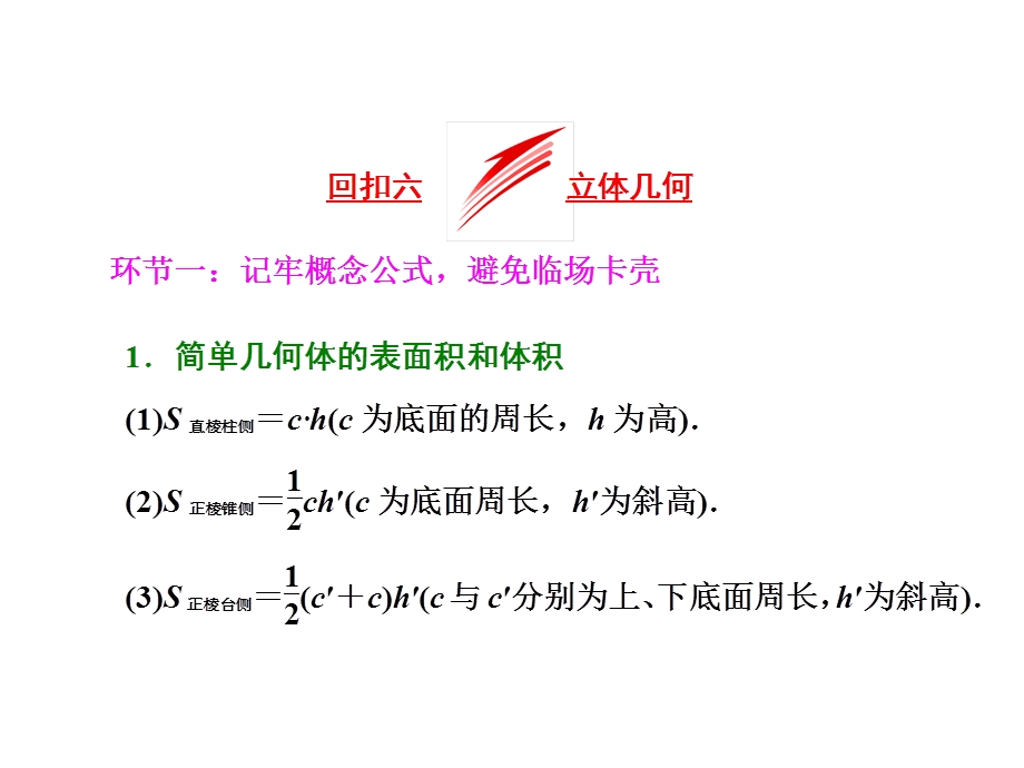 2017届高三数学（理）二轮复习（通用版）第二部分 考前30天课件 回扣六 立体几何 .ppt_第1页