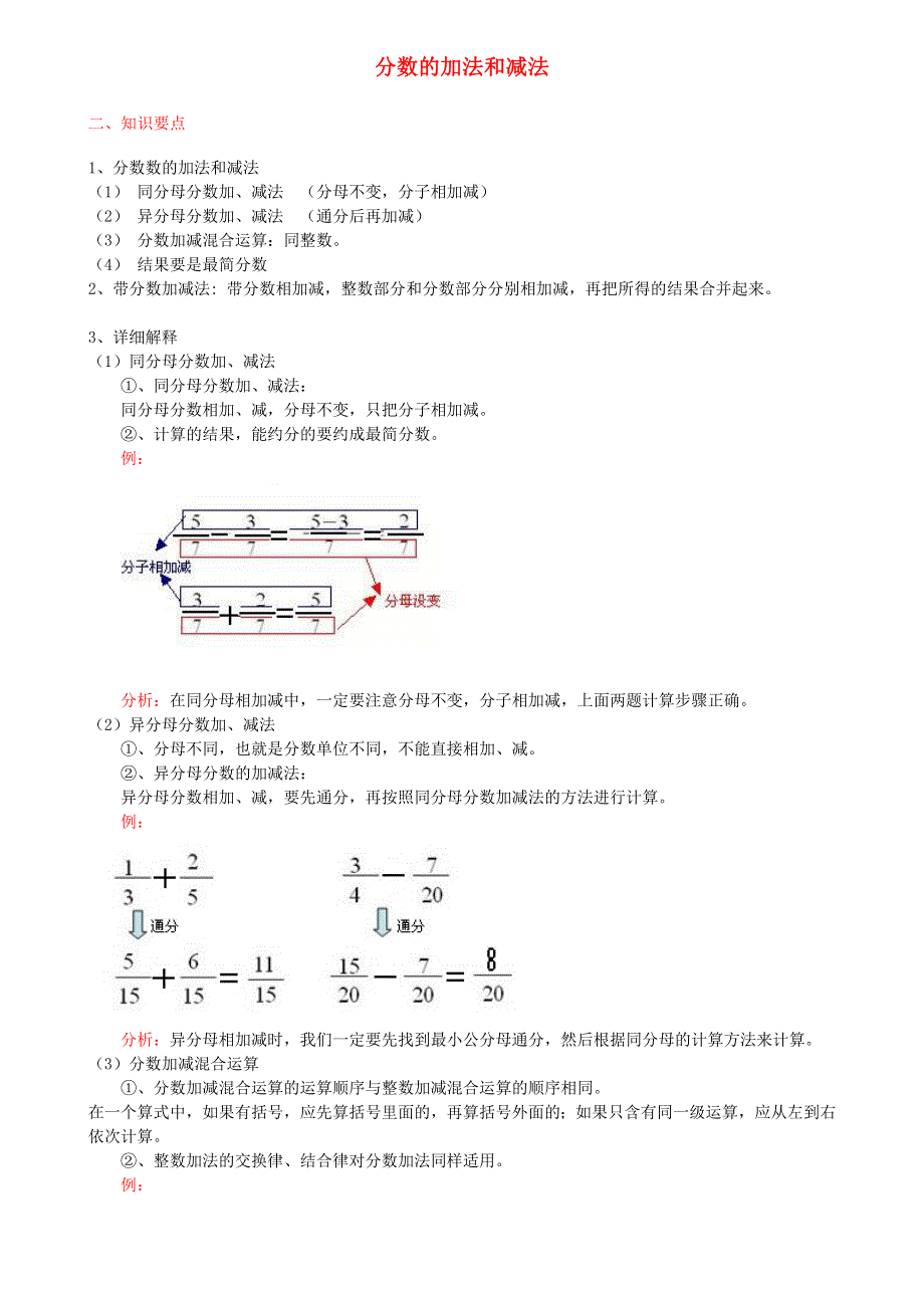 五年级数学下册 6 分数的加法和减法知识点整理 新人教版.doc_第1页