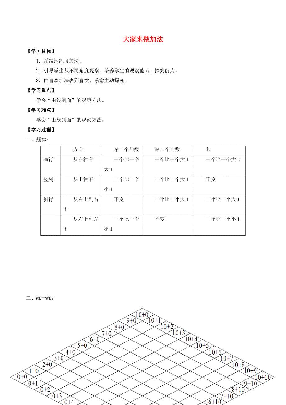 一年级数学上册 五 整理与提高 5.5 大家来做加法学案（无答案） 沪教版.docx_第1页