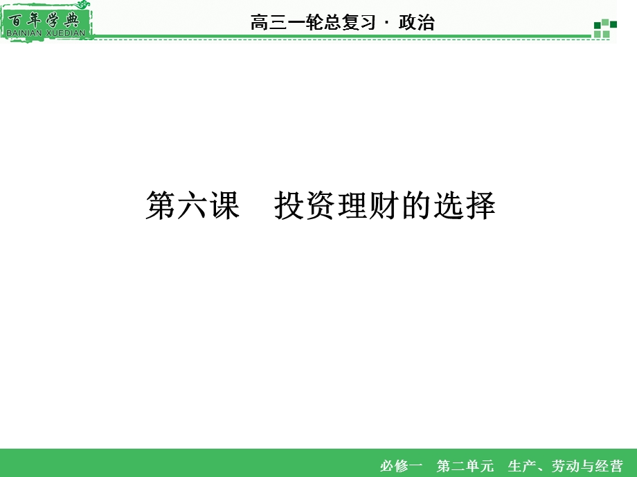 2016届高三一轮总复习政治必修1课件：第2单元 第6课 投资理财的选择 .ppt_第2页