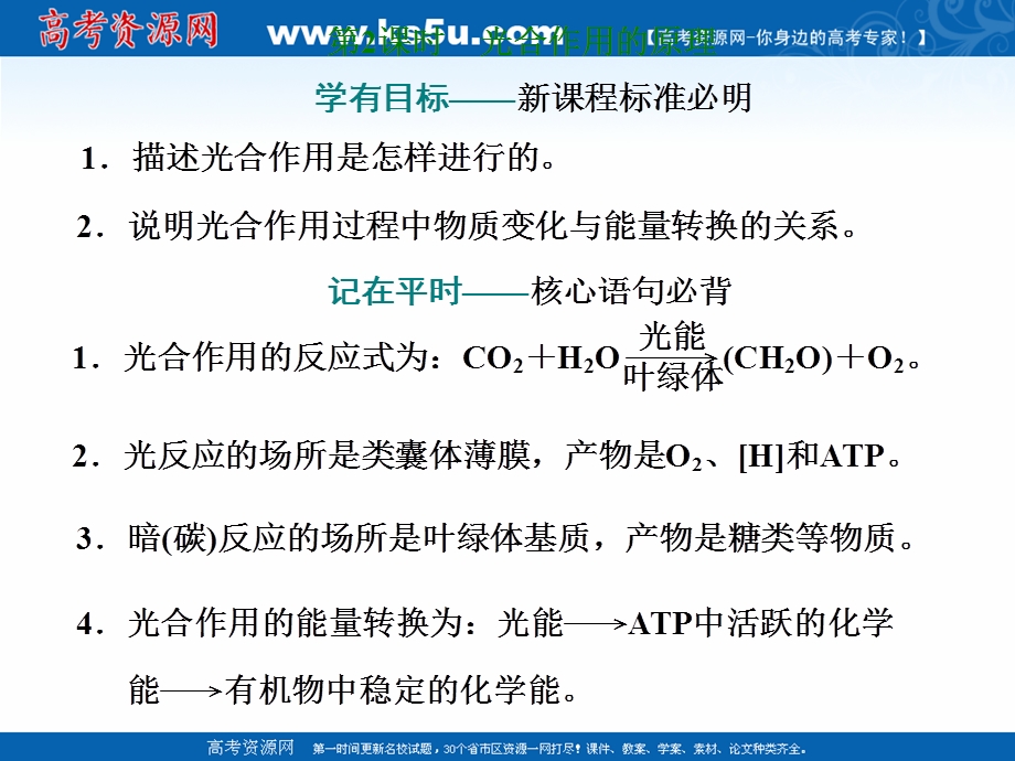 2020-2021学年人教版生物学必修1同步课件：第五章 第4节 第2课时 光合作用的原理 .ppt_第1页