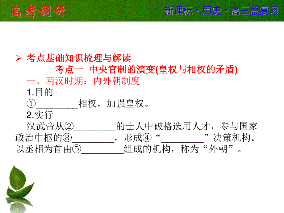 2016届高三历史一轮复习课件：第一单元 古代中国的政治制度 第2讲 .ppt_第3页