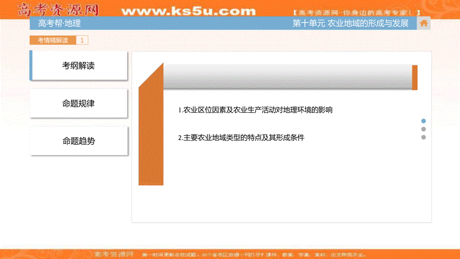 2018届高考地理（全国通用）一轮总复习课件：第十单元 农业地域的形成与发展 （共62张PPT） .ppt_第3页