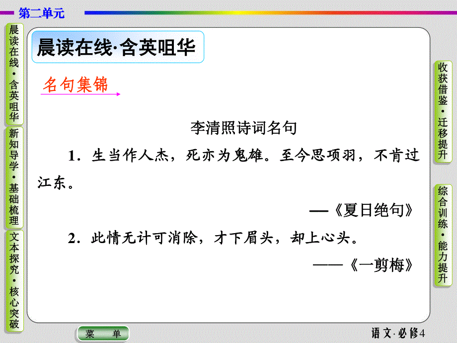 2019-2020学年人教版语文必修四抢分教程课件：第二单元（第7课）　李清照词两首 .ppt_第2页