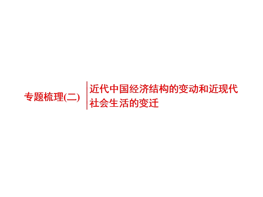 2016届高三历史二轮复习课件 第一部分模块二　工业文明时代的中国和世界 第1步 专题梳理(二)近代中国经济结构的变动和近现代社会生活的变迁.ppt_第1页