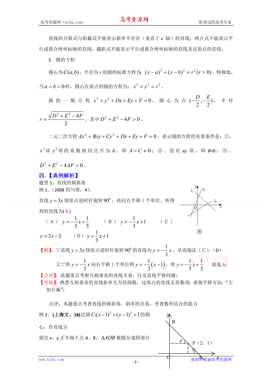 [原创]2011届高考数学复习必备试题17 直线、圆的方程.doc_第2页