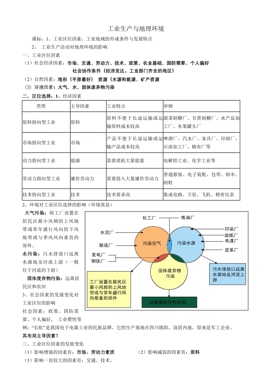 10年高一地理学案：3.2《工业生产与地理环境》（鲁教版必修2）.doc_第1页