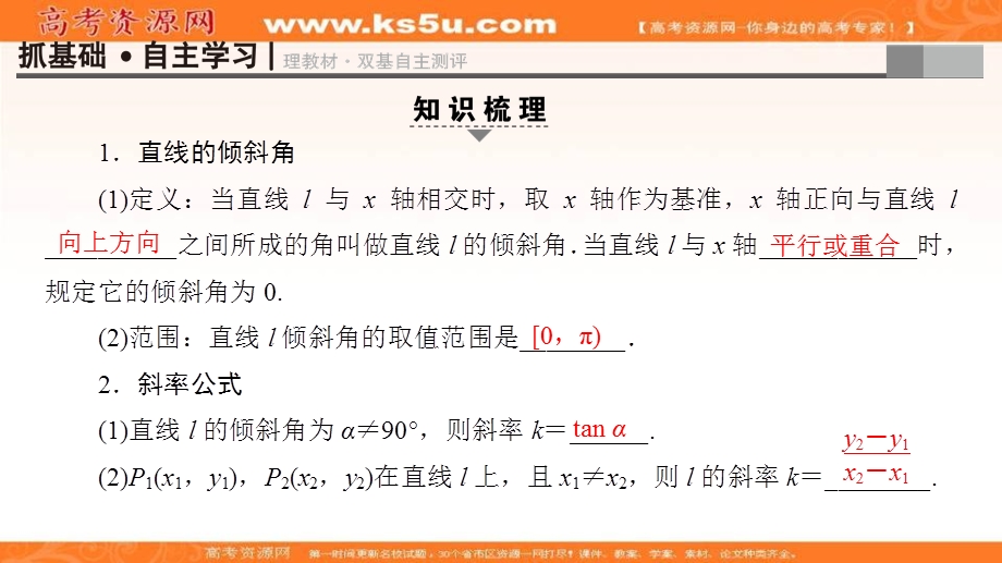 2018届高考数学（文）大一轮复习课件：第8章 第1节 直线的倾斜角与斜率、直线的方程 .ppt_第3页