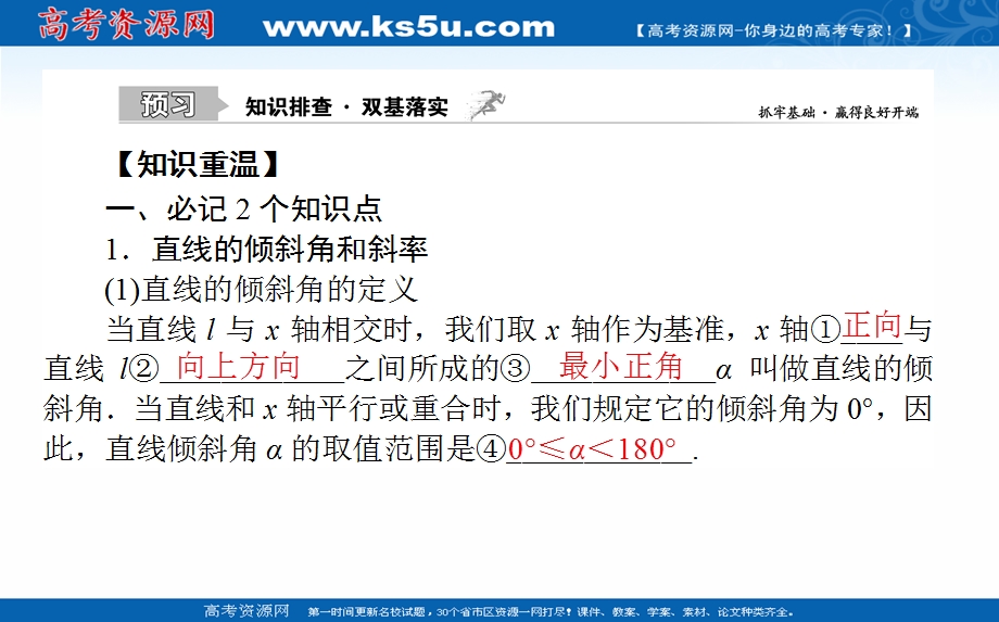 2021全国统考数学（文）人教版一轮课件：9-1 直线的倾斜角与斜率、直线的方程 .ppt_第2页