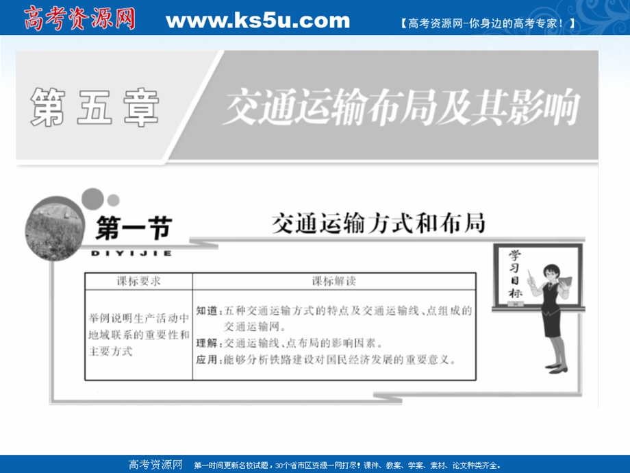 2015-2016学年年安徽省界首市界首中学（创新课程）人教版地理必修二课件：第五章交通运输的布局及其影响第三节交通运输方式和布局变化和布局（共30张）.ppt_第1页