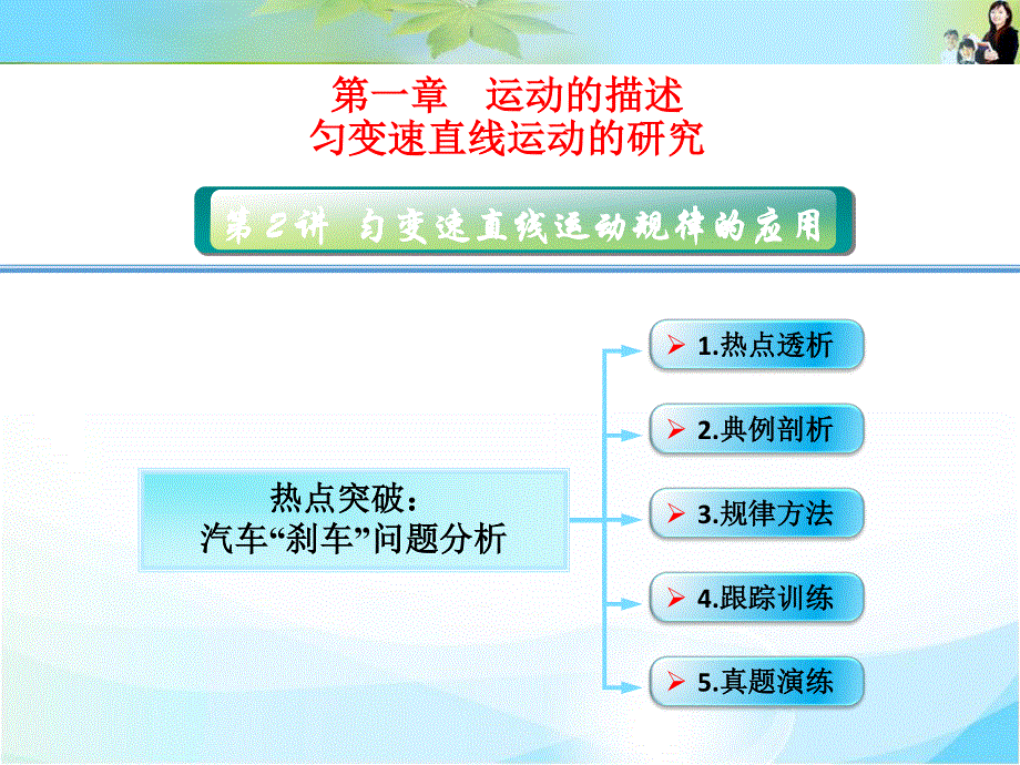 2016届《创新设计》高考物理（沪科版）大一轮复习精讲课件：数字资源包 1-06-热点突破：汽车“刹车”问题分析 .ppt_第1页