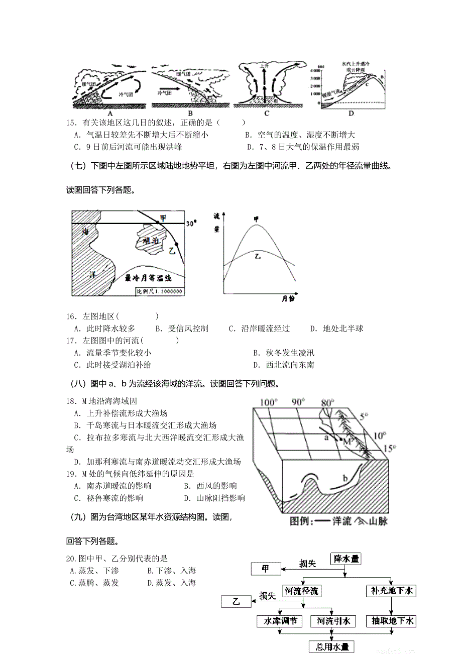 上海市五校2015届高三上学期联合教学质量调研地理试题 WORD版无答案.doc_第3页