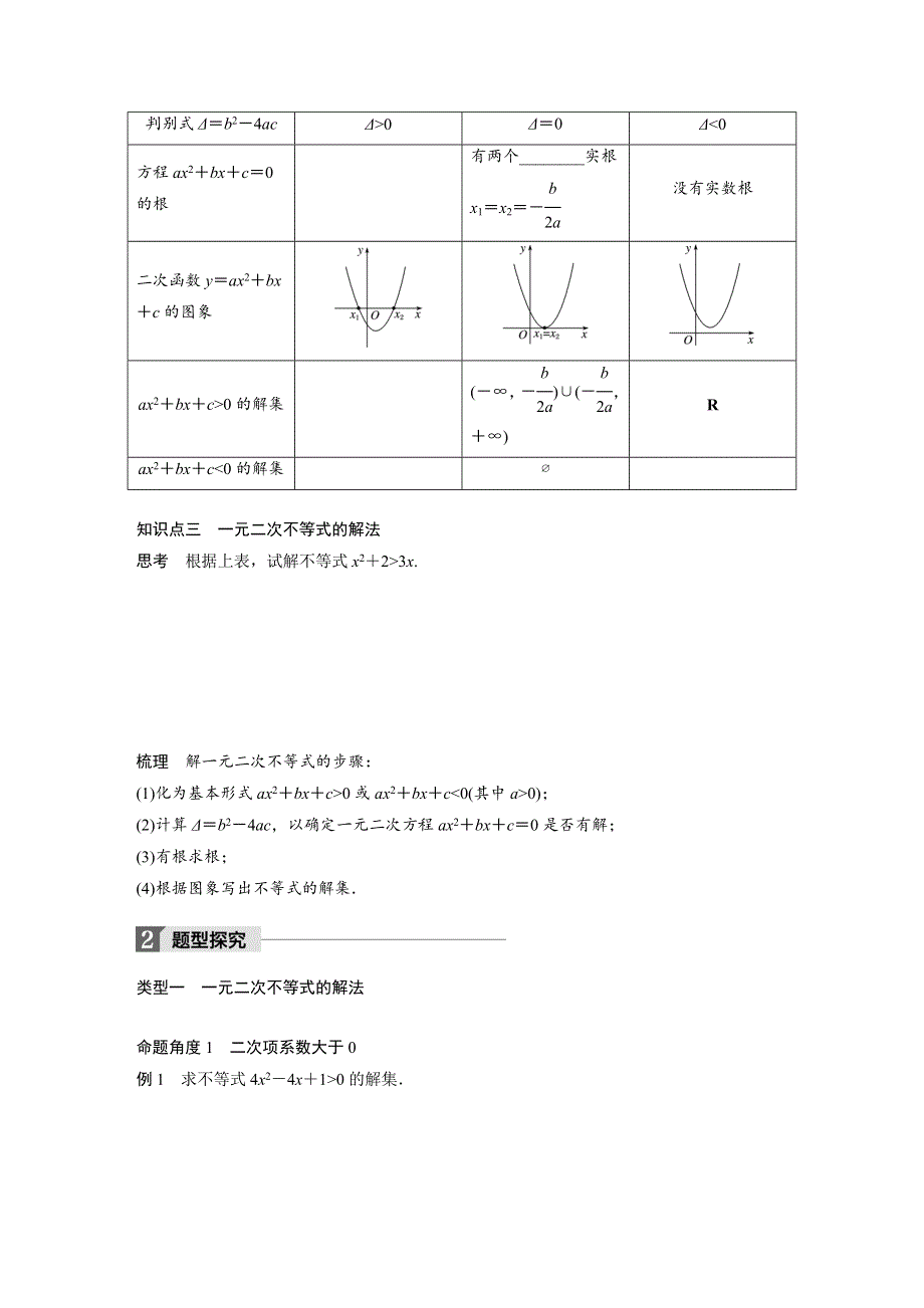 2018版高中数学苏教版必修五学案：3-2　一元二次不等式（一） .docx_第2页