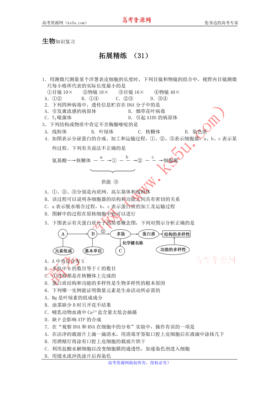 11-12学年 高一生物 拓展精练31.doc_第1页