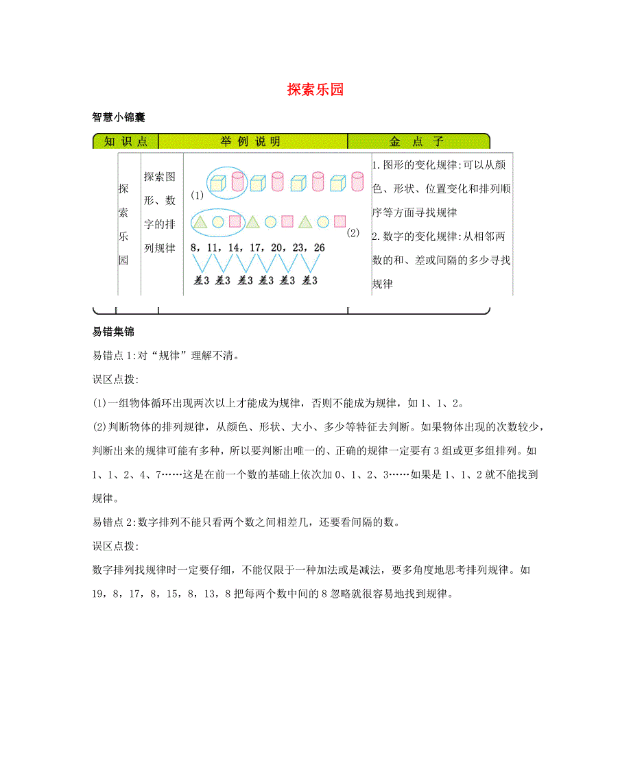 一年级数学下册 8 探索乐园知识清单素材 冀教版.docx_第1页