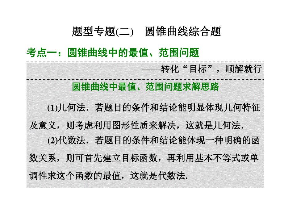 2016届高三数学（文）二轮复习课件：第三部分层级三 题型专题（二）　圆锥曲线综合题 .ppt_第1页