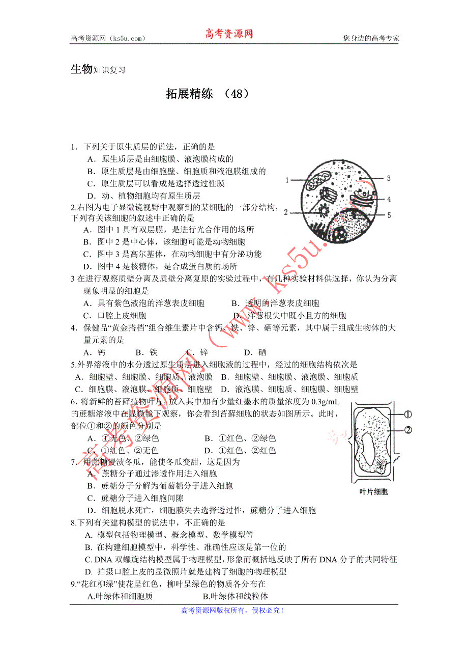 11-12学年 高一生物 拓展精练48.doc_第1页