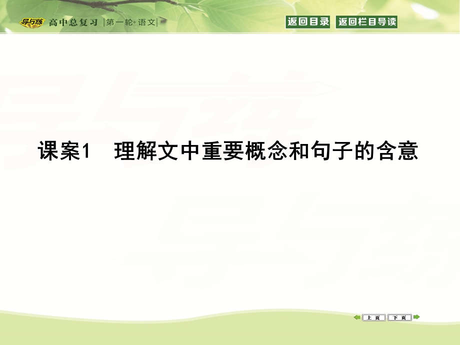 2016届高三新课标卷语文二轮专题复习课件：专题1 课案1　理解文中重要概念和句子的含意 .ppt_第1页