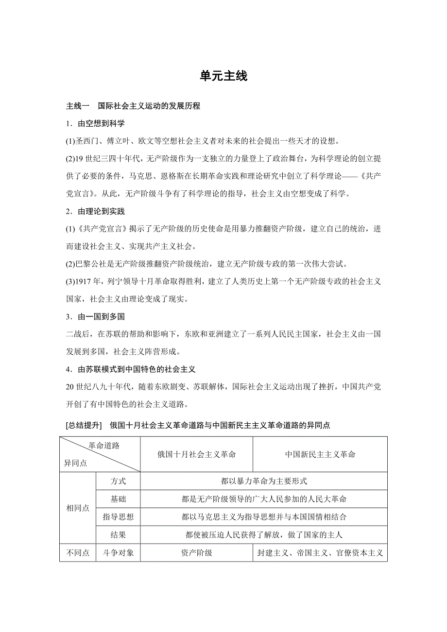 2018版高考历史（人教 全国版）大一轮复习配套（讲义）必修一第四单元 科学社会主义的创立与东西方的实践 单元主线 WORD版含答案.docx_第1页