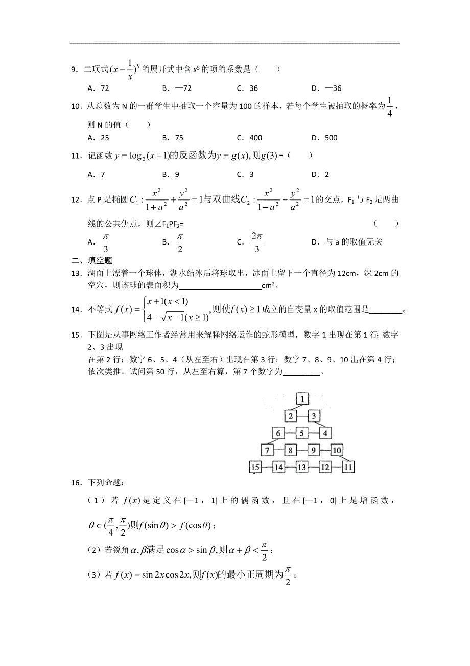 [原创]2011年高考_数学选择、填空题专项训练15套及参考答案.doc_第2页