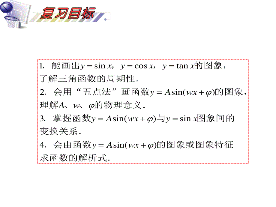 2012届高三数学理复习课件（安徽用）第4单元第24讲 三角函数的图象.ppt_第2页