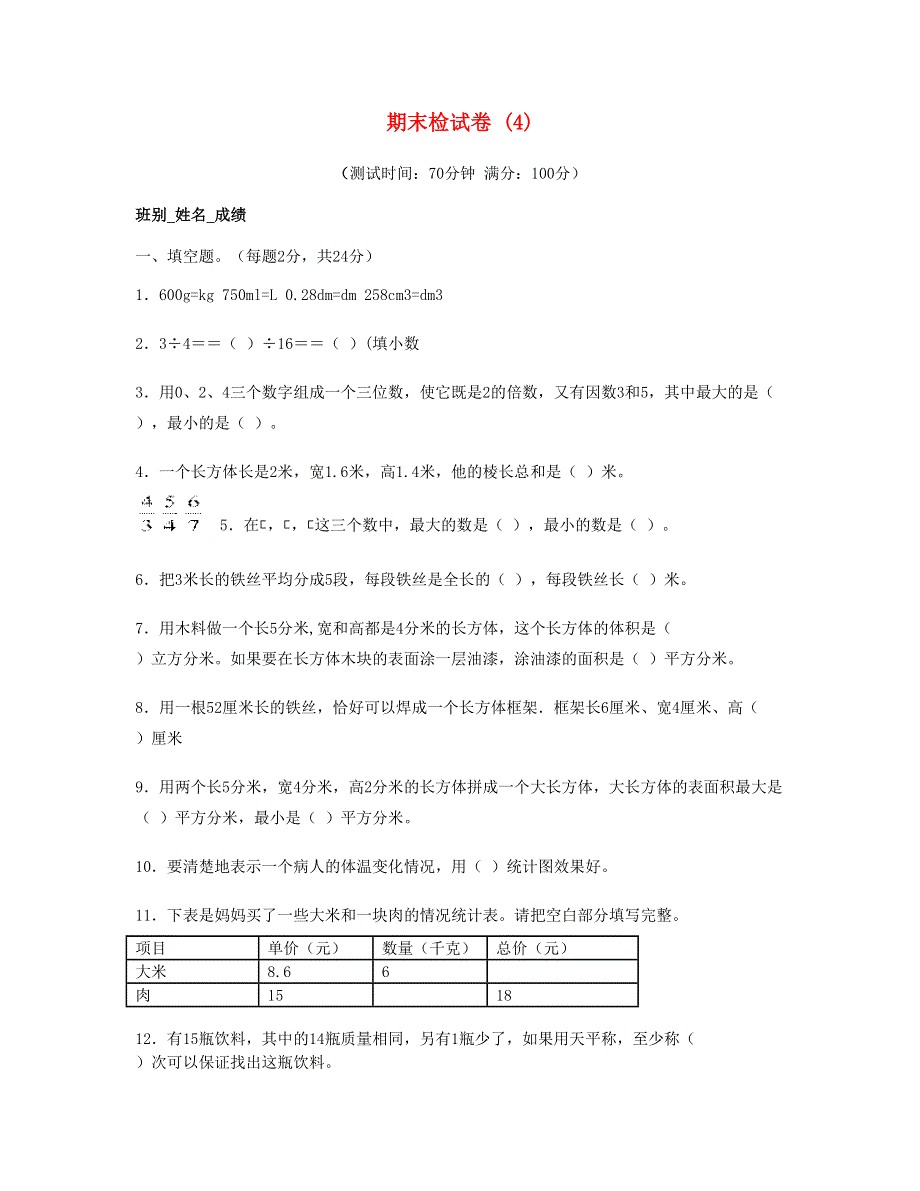 五年级数学下学期期末检试卷 (4) 新人教版.doc_第1页