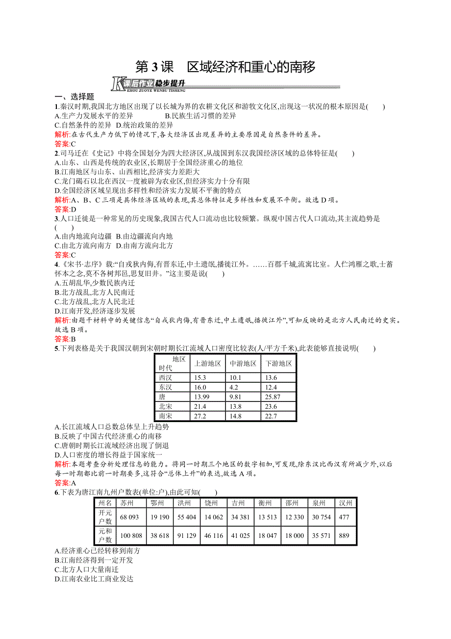 2015-2016学年高一历史岳麓版必修2课后作业：第3课　区域经济和重心的南移 WORD版含解析.docx_第1页