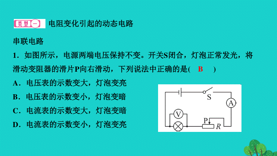 2022九年级物理全册 第十七章 欧姆定律专题训练九 欧姆定律之动态电路定性分析作业课件（新版）新人教版.ppt_第2页