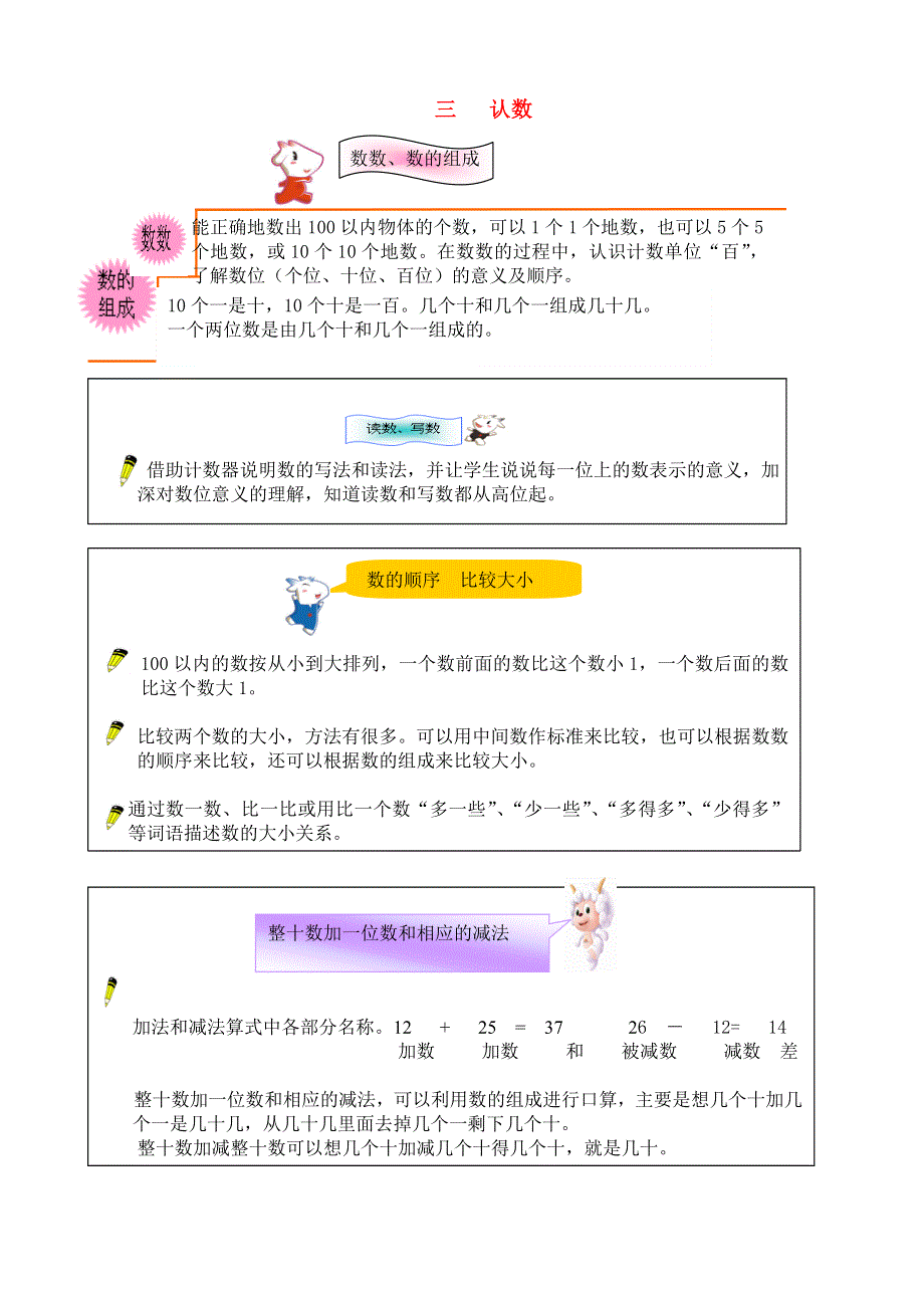 一年级数学下册 教材梳理 数与代数 三 认数 苏教版.doc_第1页