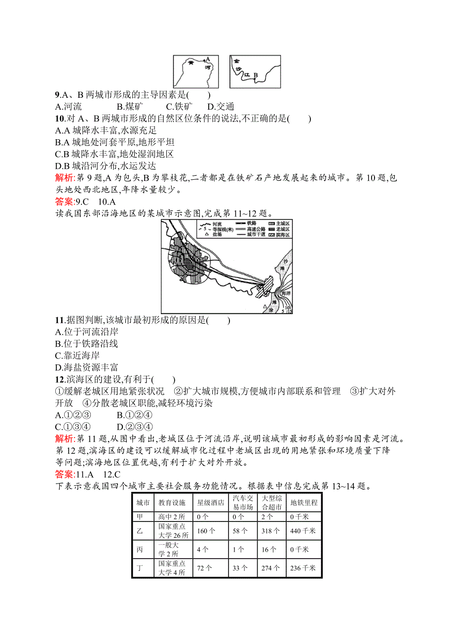 2015-2016学年高一地理鲁教必修2单元测评：第二单元 城市与地理环境 测评A WORD版含解析.docx_第3页